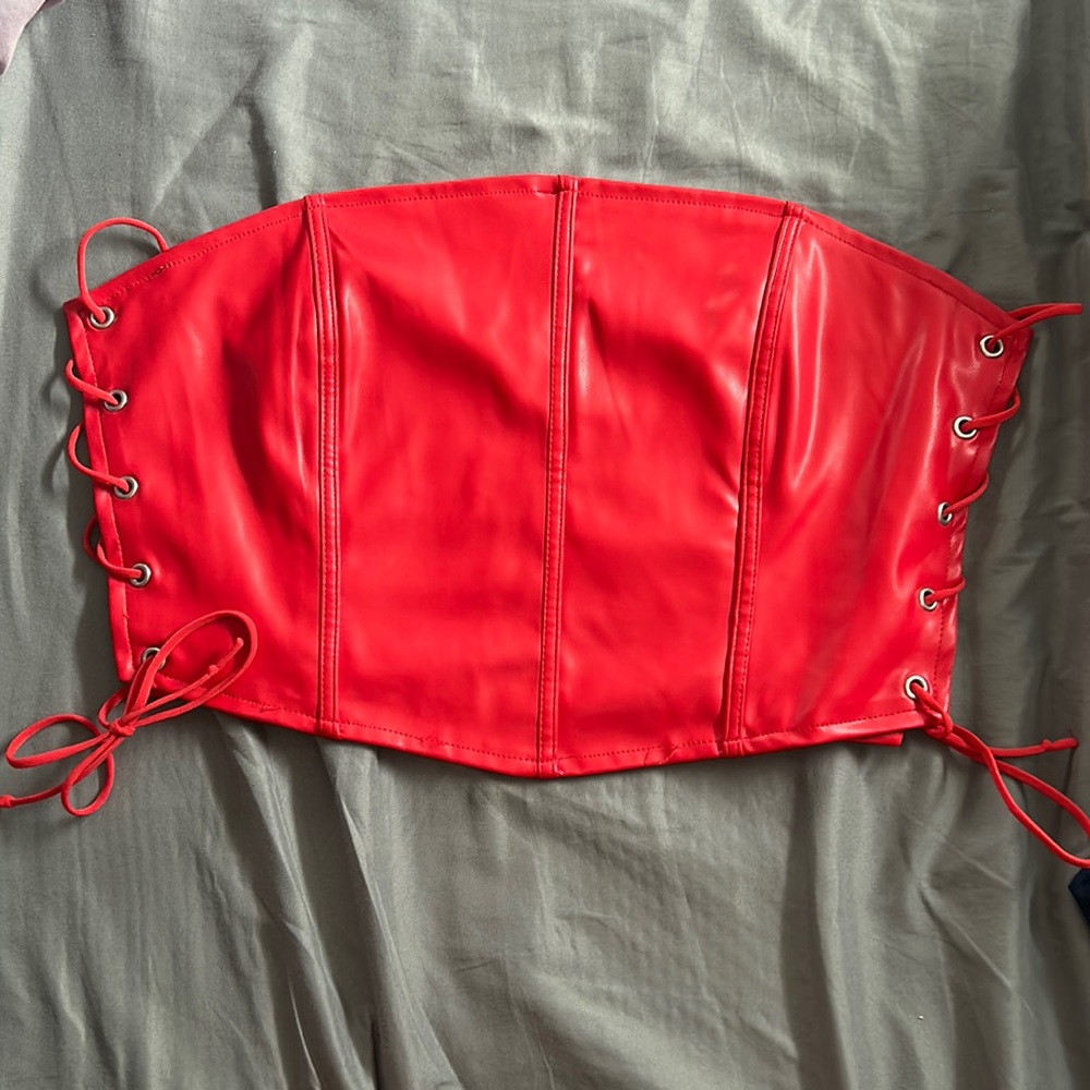 Red leather tube top